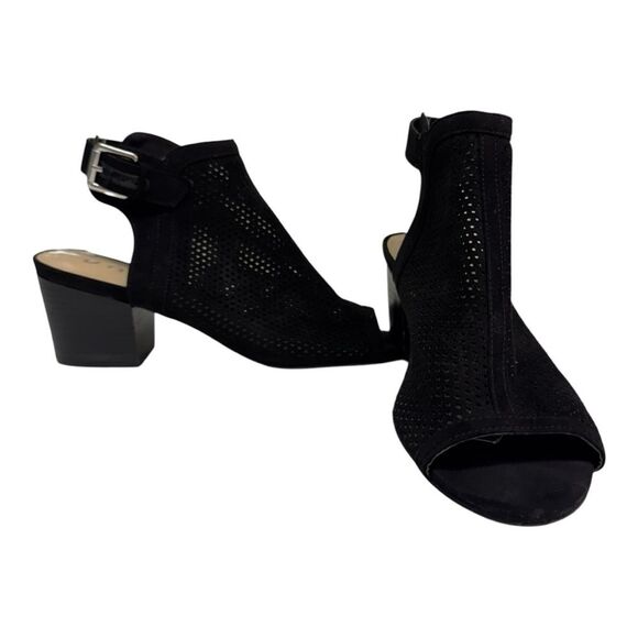 Unisa Unopalo Black Faux Suede Peep Toe Strap Back br Bootie Shoes Size 7 - Picture 1 of 11